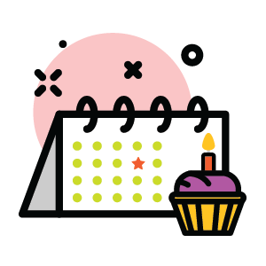 Calendar and birthday cupcake denoting the establishment of Pop Creative Design in 2009