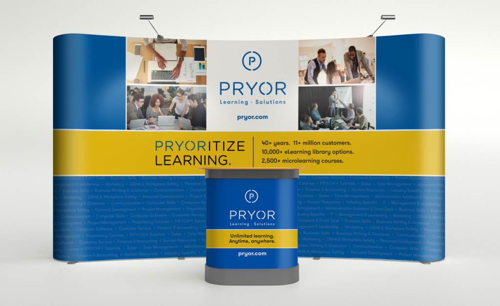 Rendering of trade show booth for Pryor Learning.